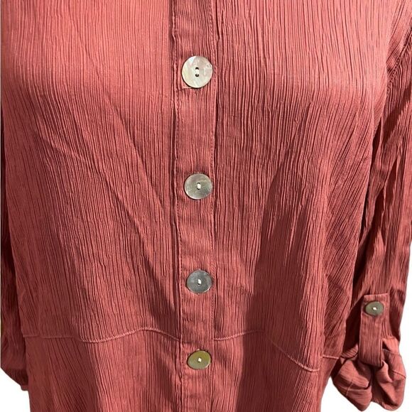 Comp Vintage Rust Abalone Shell Button Blouse Sz 16 - Picture 2 of 5